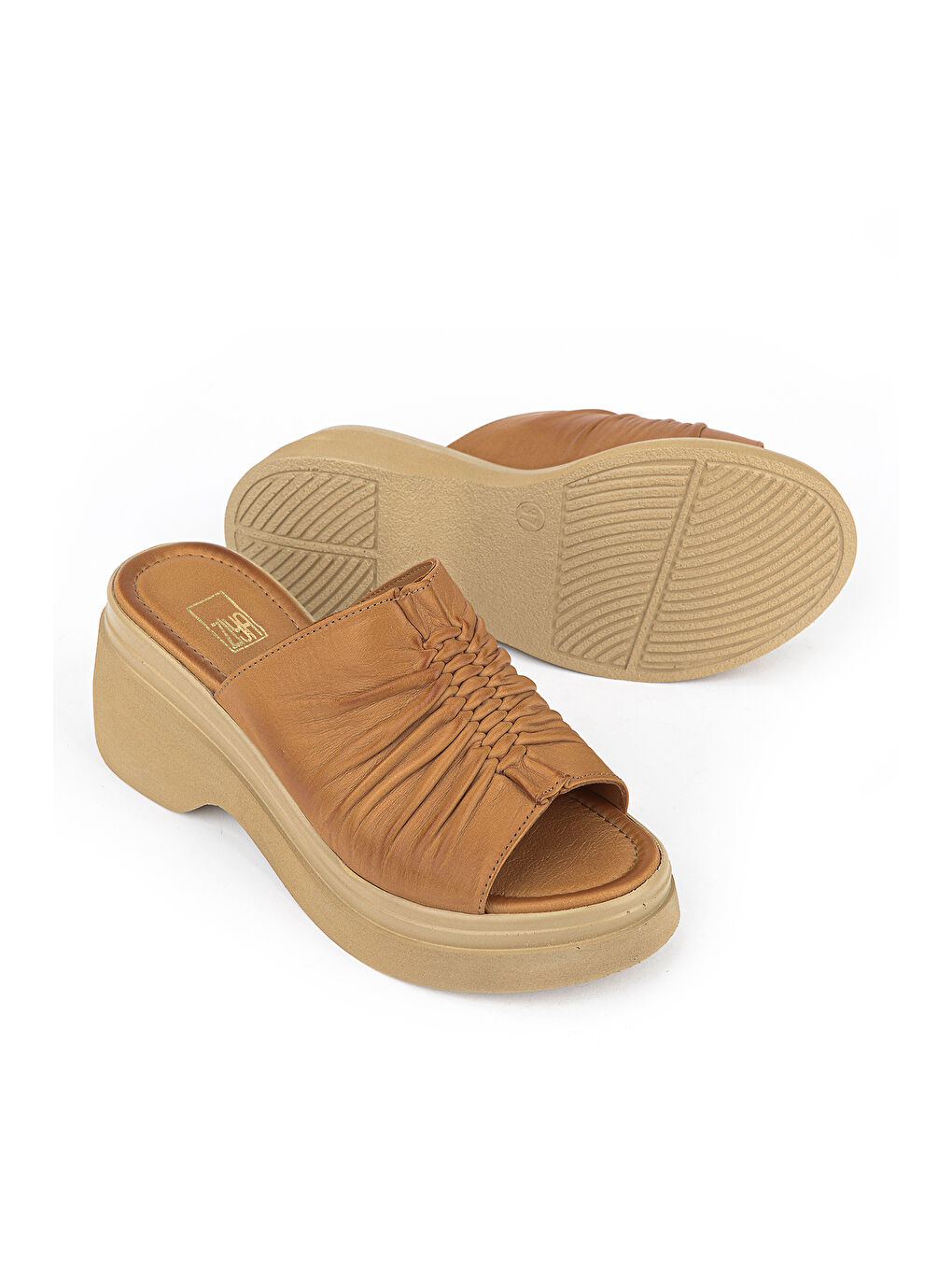 Kahverengi Kadın Hakiki Deri Topuklu Terlik 161992Z64023 Taba-3