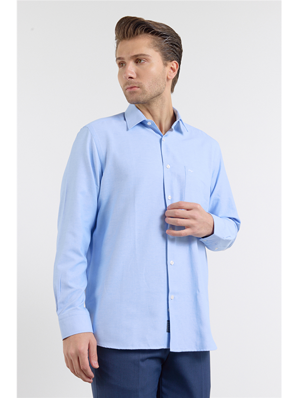 Mavi Sert Yaka Uzun Kol Cepli Comfort Fit Pamuklu Gömlek 1004255285