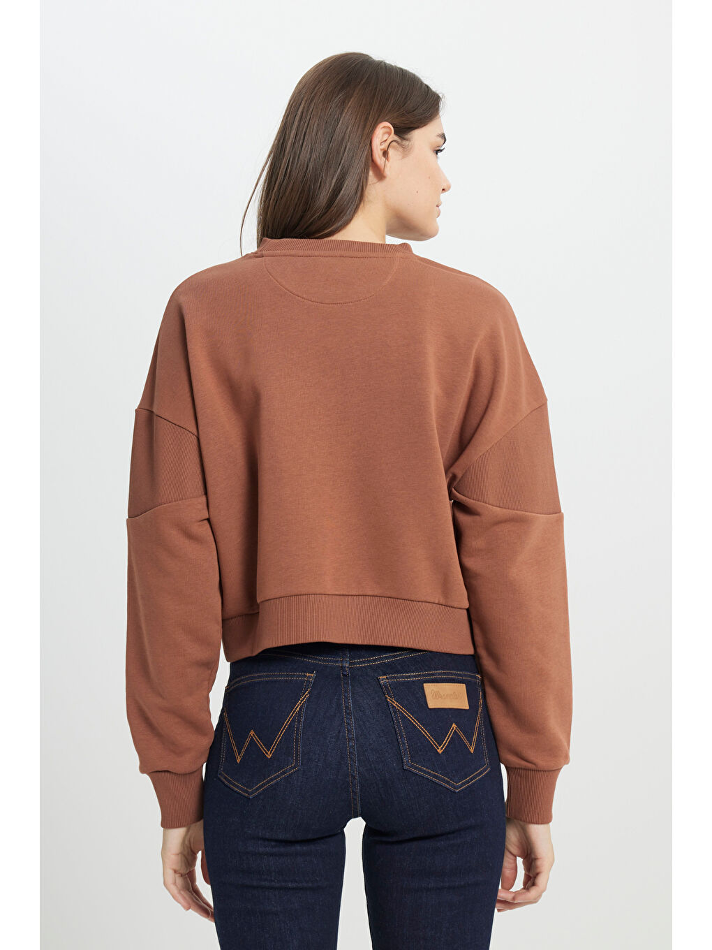 Kahverengi Relaxed Fit Geniş Kesim Bisiklet Yaka Deve Tüyü Sweatshirt-6