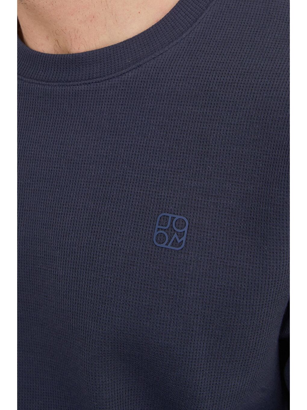 Lacivert Kabartma Baskılı Bisiklet Yaka Kazak-3