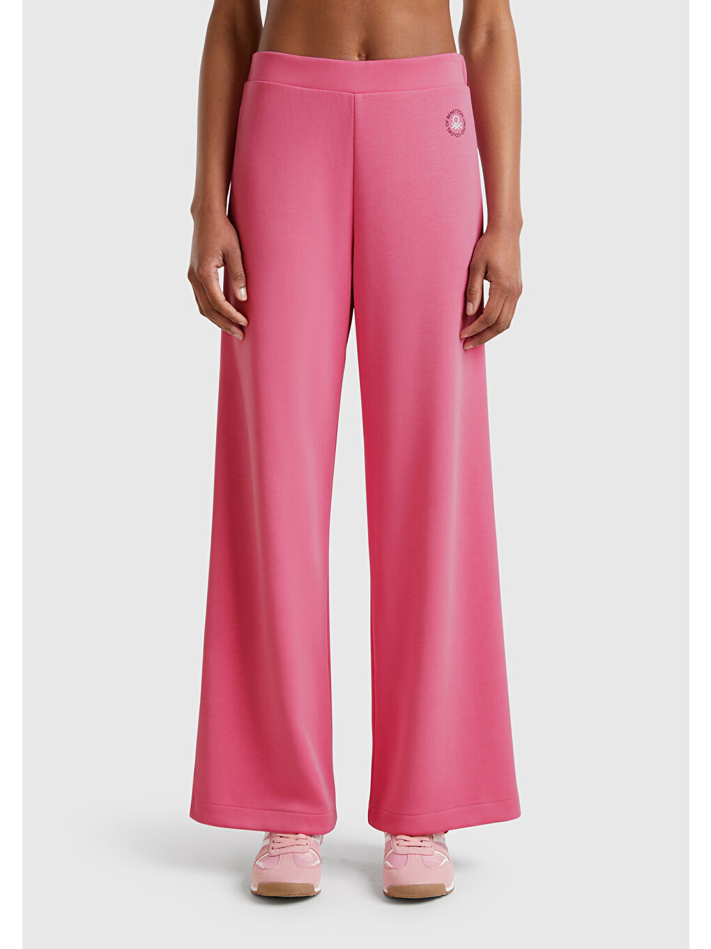 Kadın Pembe Logo Baskılı Beli Lastikli Bol Kesim Eşofman Altı