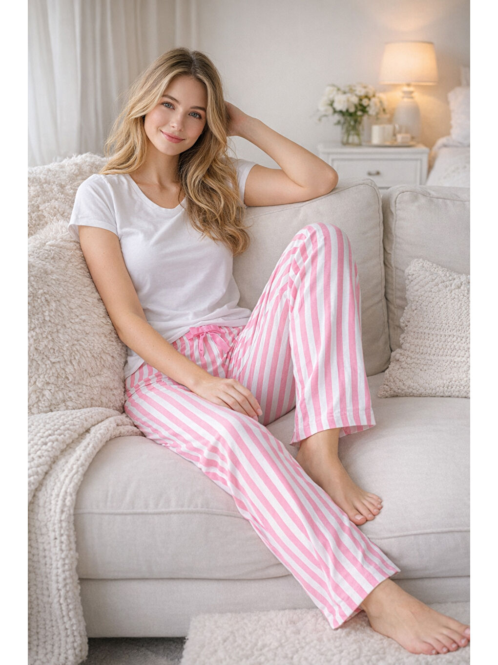 Kadın Viskon Kumaş Penye Tek Pijama Alt 09 Pembe01-3