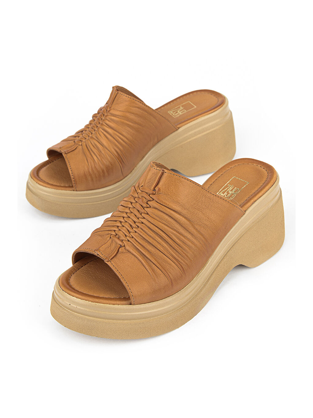 Kahverengi Kadın Hakiki Deri Topuklu Terlik 161992Z64023 Taba-4