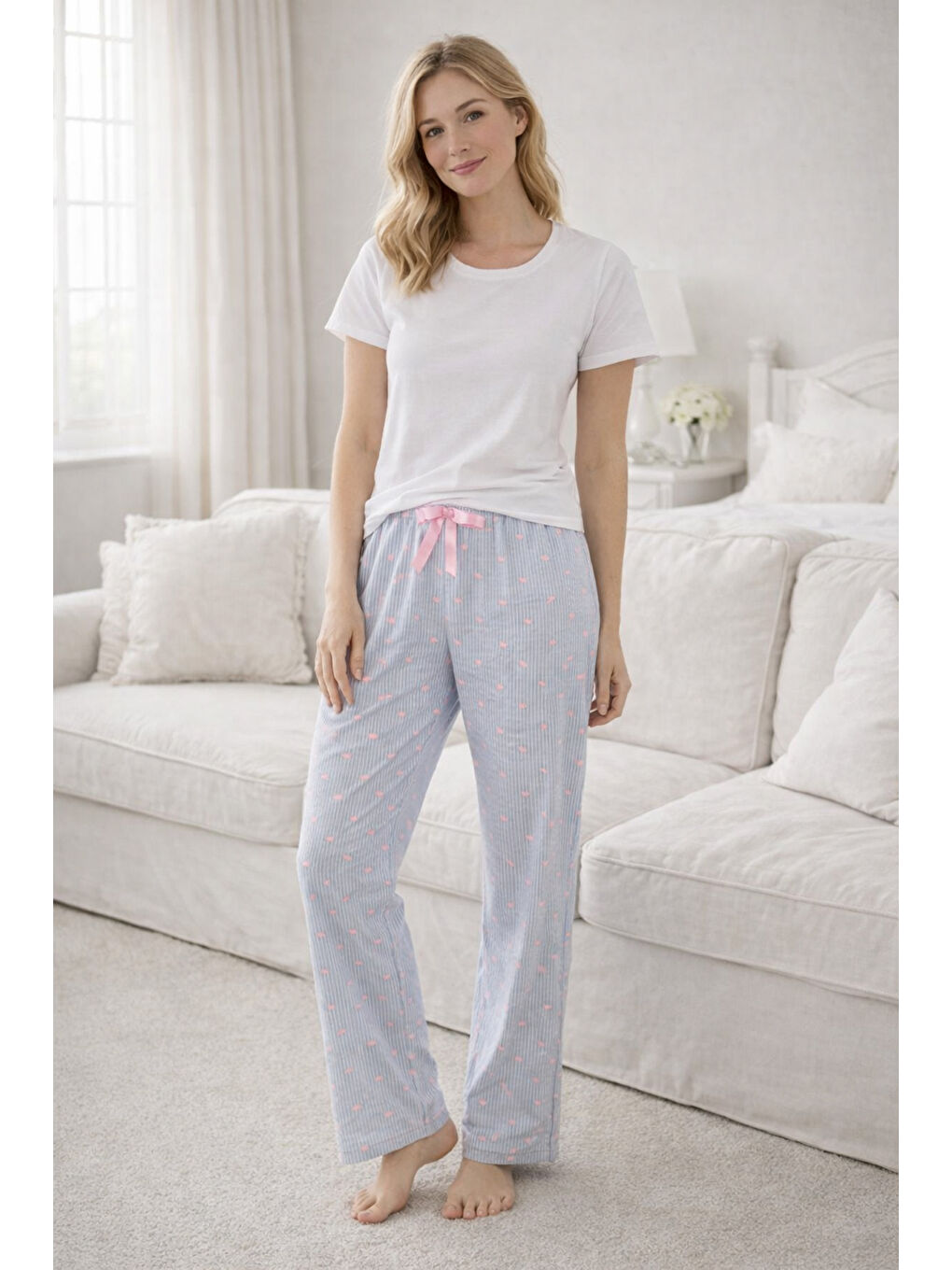 Kadın Viskon Kumaş Penye Tek Pijama Alt 10 İndigo-1