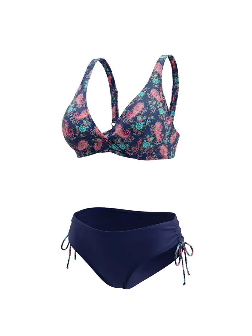 Kadın Lacivert Pembe Paisley Desenli Astarlı Büyük Beden Bikini Takımı HZL26S-LC3341