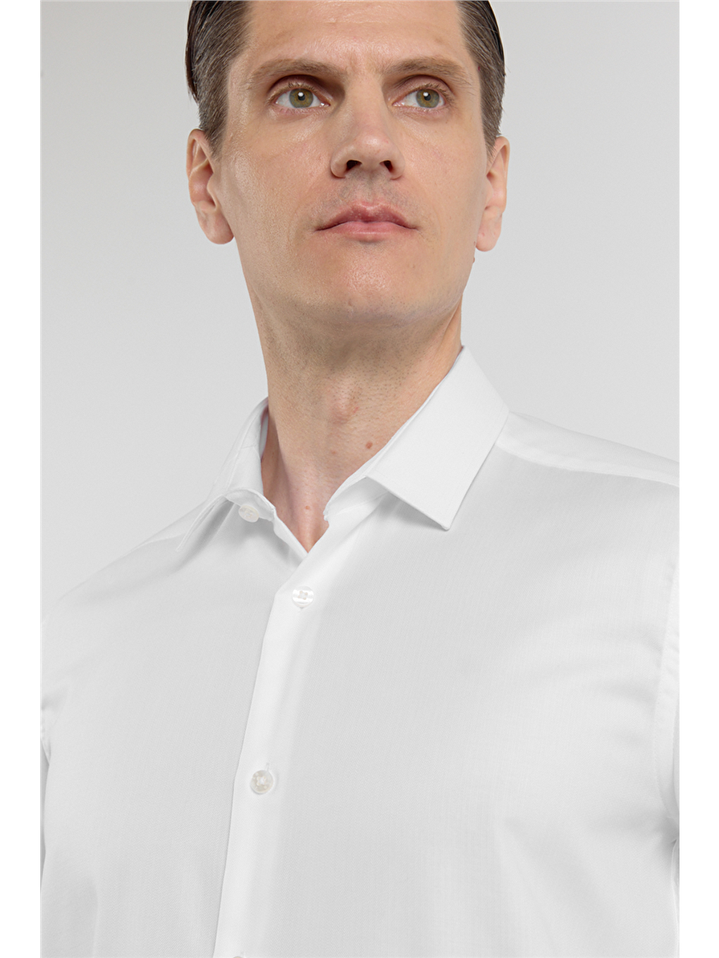 Beyaz Uzun Kol Sert Yaka Balıksırtı Desen %100 Pamuk Slim Fit Gömlek 1004255200-3