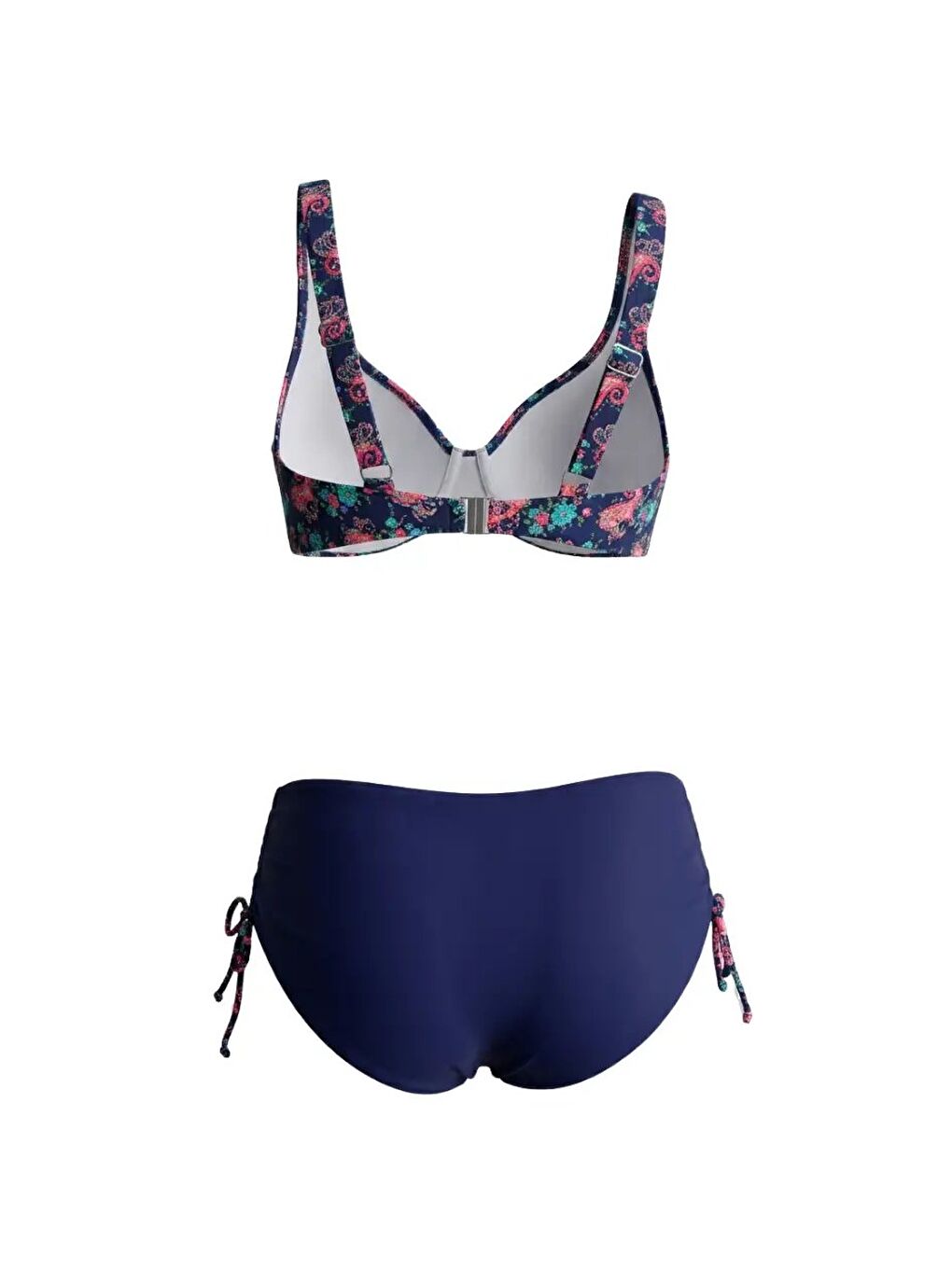 Kadın Lacivert Pembe Paisley Desenli Astarlı Büyük Beden Bikini Takımı HZL26S-LC3341-1