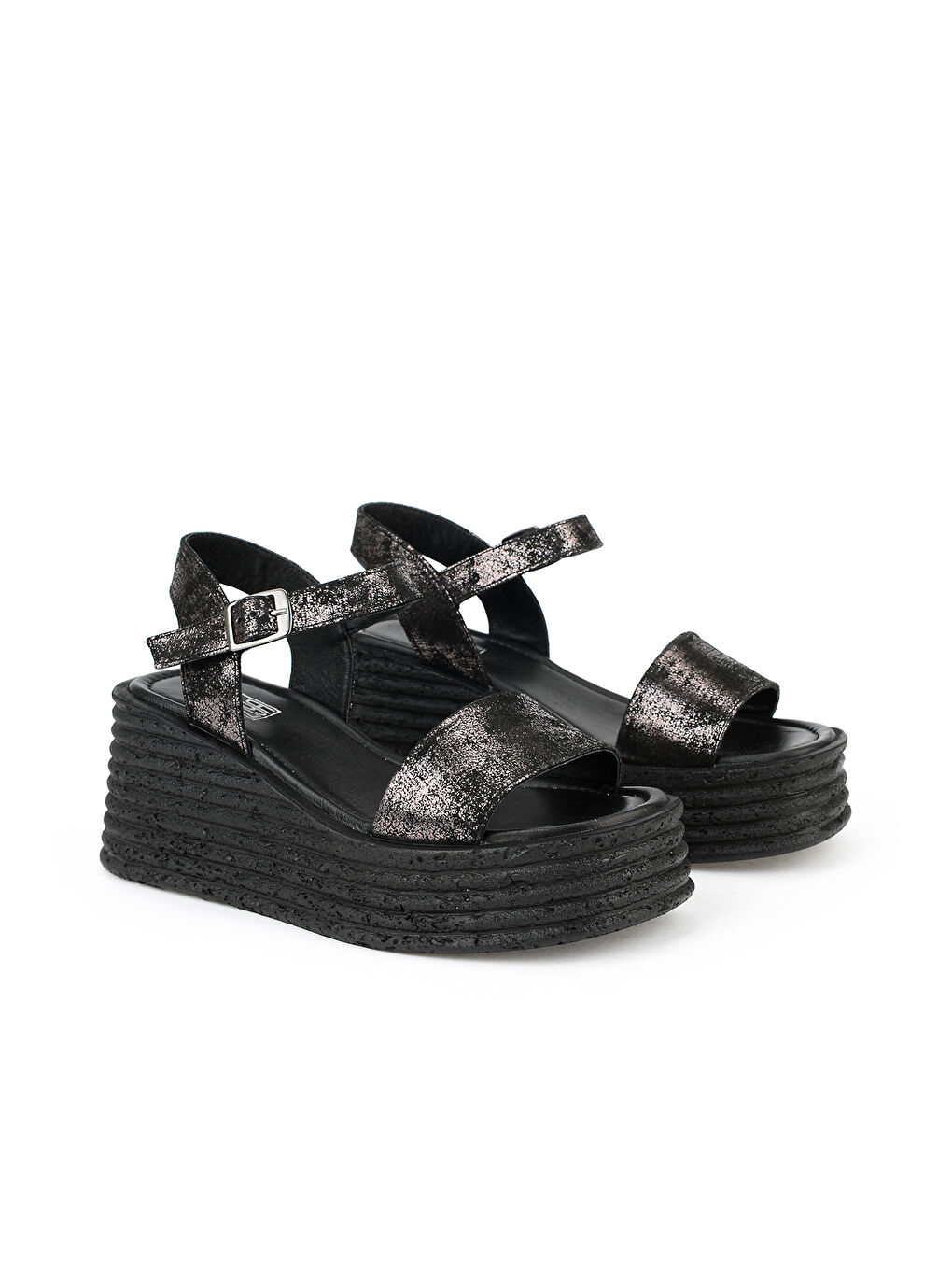 Kadın Hakiki Deri Dolgu Topuk Sandalet 161992Z1000 Siyah-1