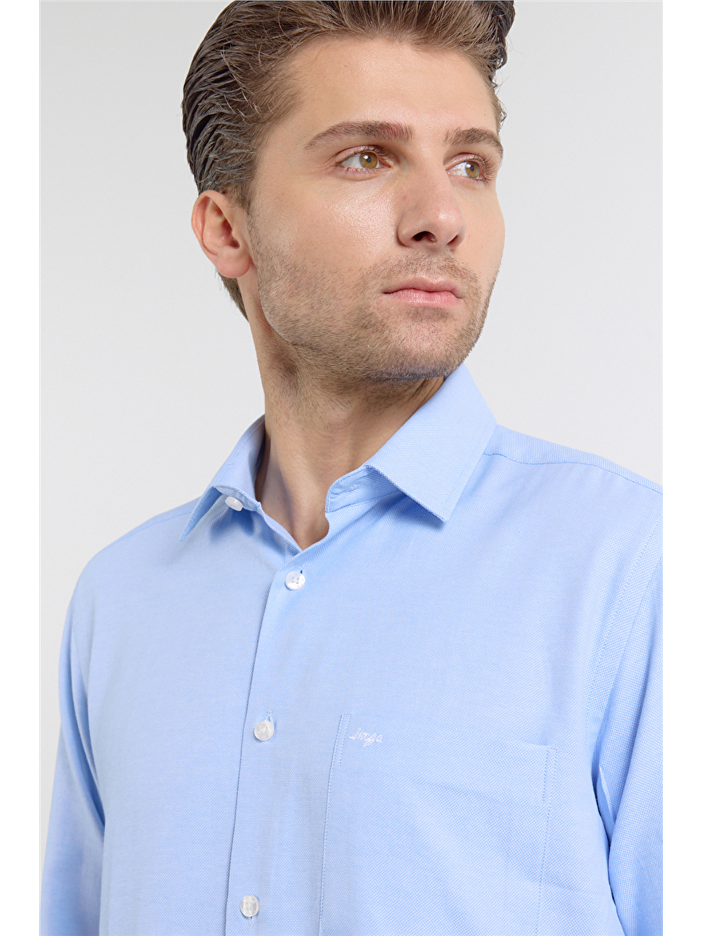 Mavi Sert Yaka Uzun Kol Cepli Comfort Fit Pamuklu Gömlek 1004255285-3