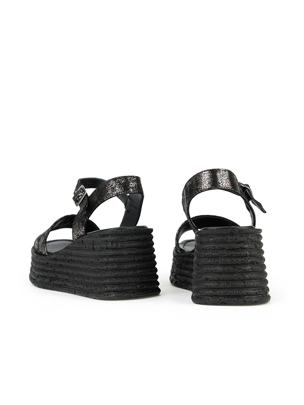 Kadın Hakiki Deri Dolgu Topuk Sandalet 161992Z1000 Siyah-2