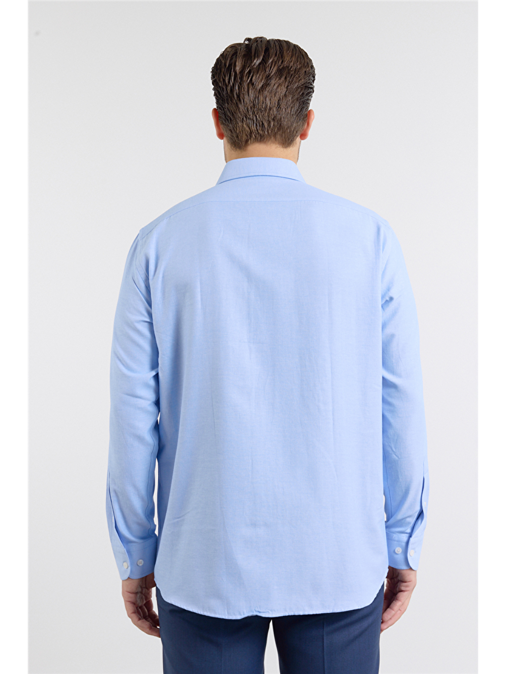 Mavi Sert Yaka Uzun Kol Cepli Comfort Fit Pamuklu Gömlek 1004255285-4