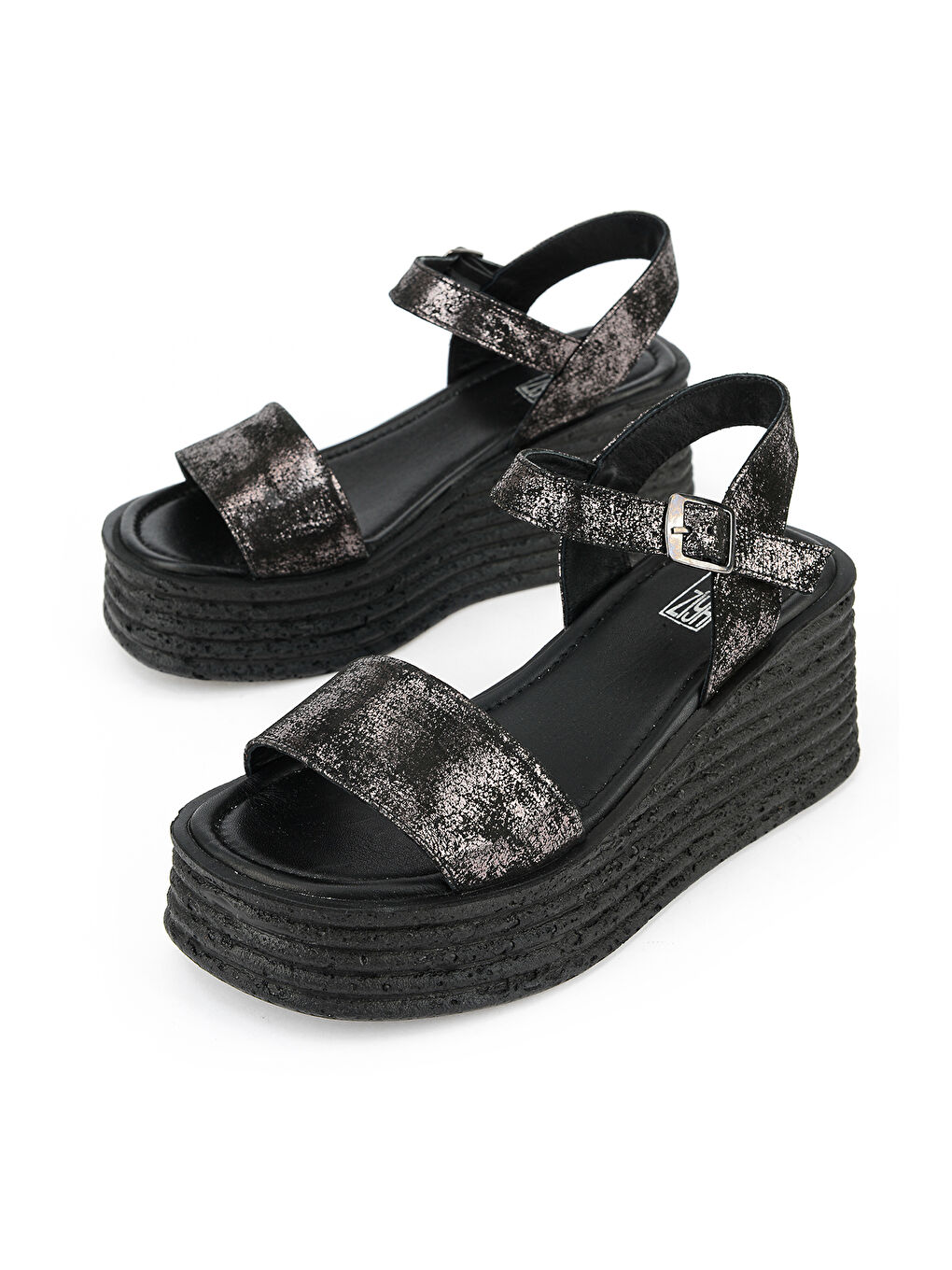 Kadın Hakiki Deri Dolgu Topuk Sandalet 161992Z1000 Siyah-4