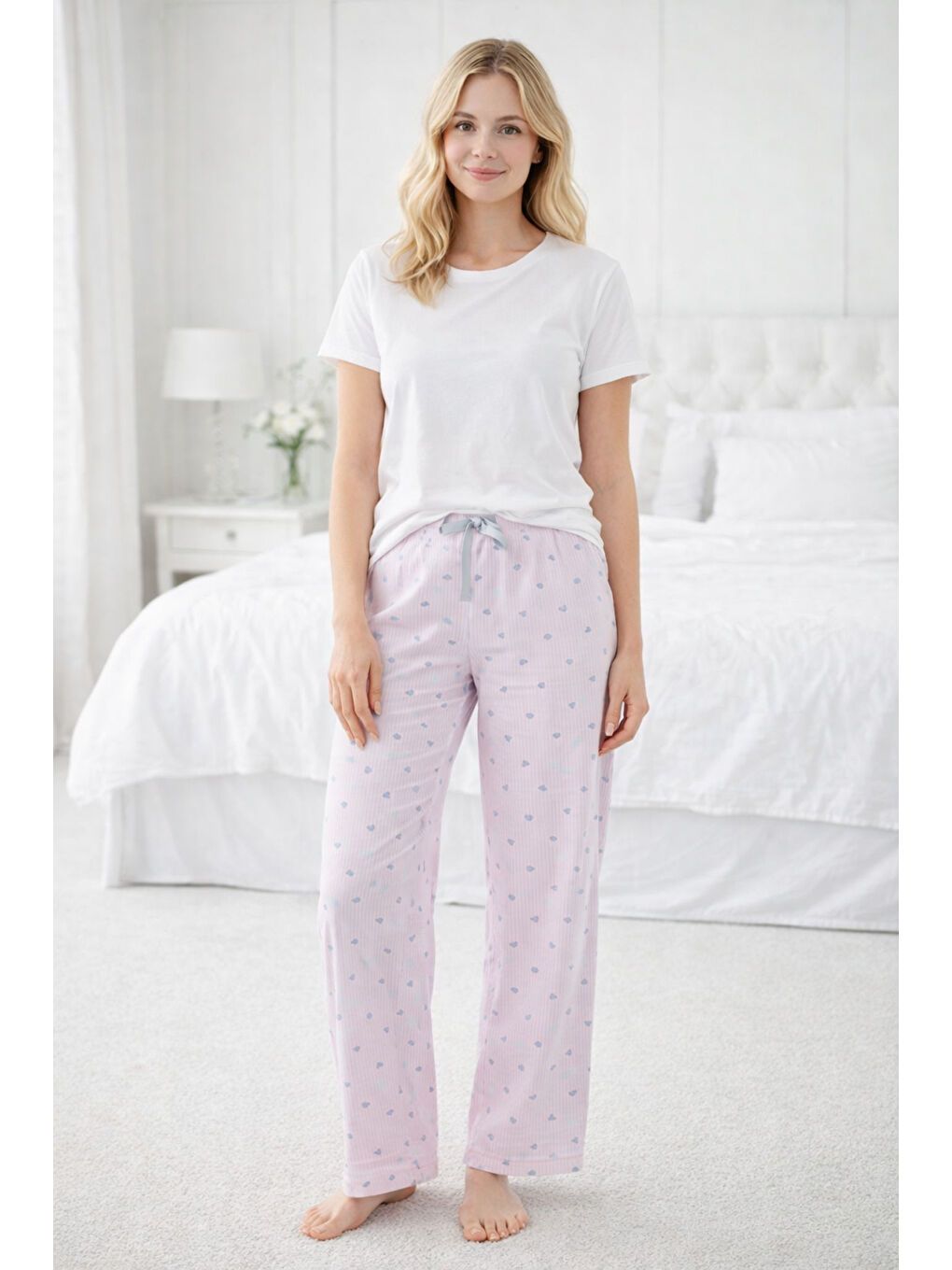 Kadın Viskon Kumaş Penye Tek Pijama Alt 11 Pembe02