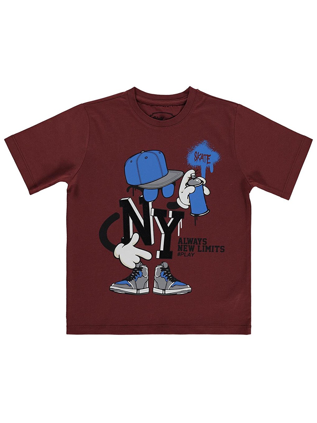 Kahverengi Boys NY Skate Sprey Basklı 6-9 Yaş Tişört - Turuncu