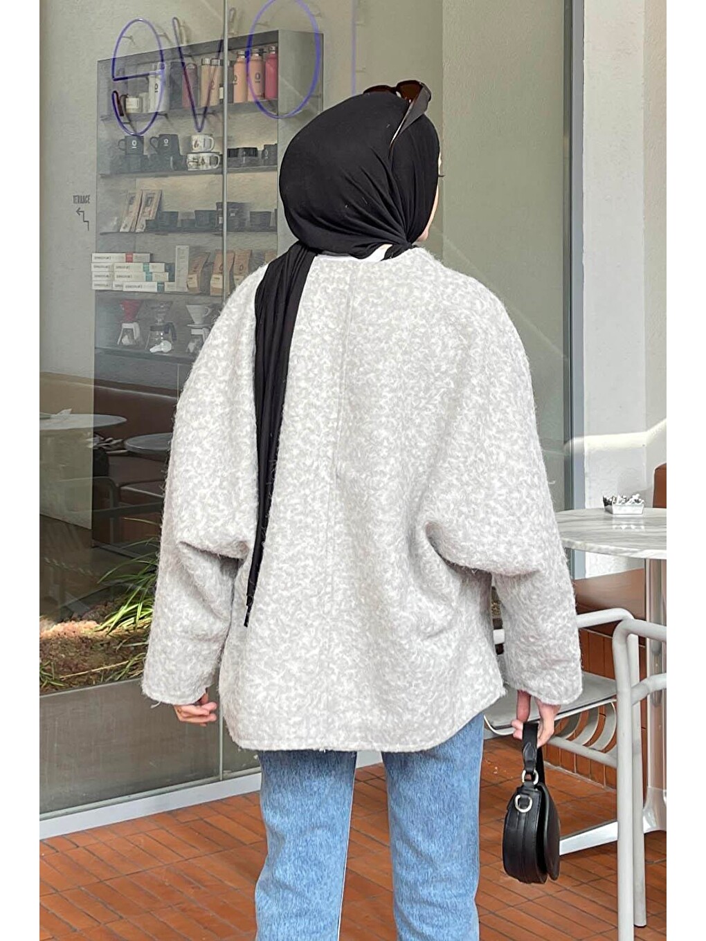Bağlamalı Kaşe Kimono Gri-3