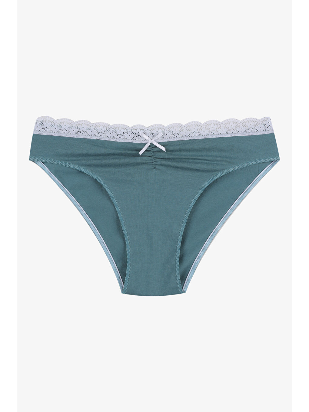 Gri Kadın Ön Bel Dantelli Büzgülü ve Fiyonk Detaylı Lastikli Külot 7'li-1