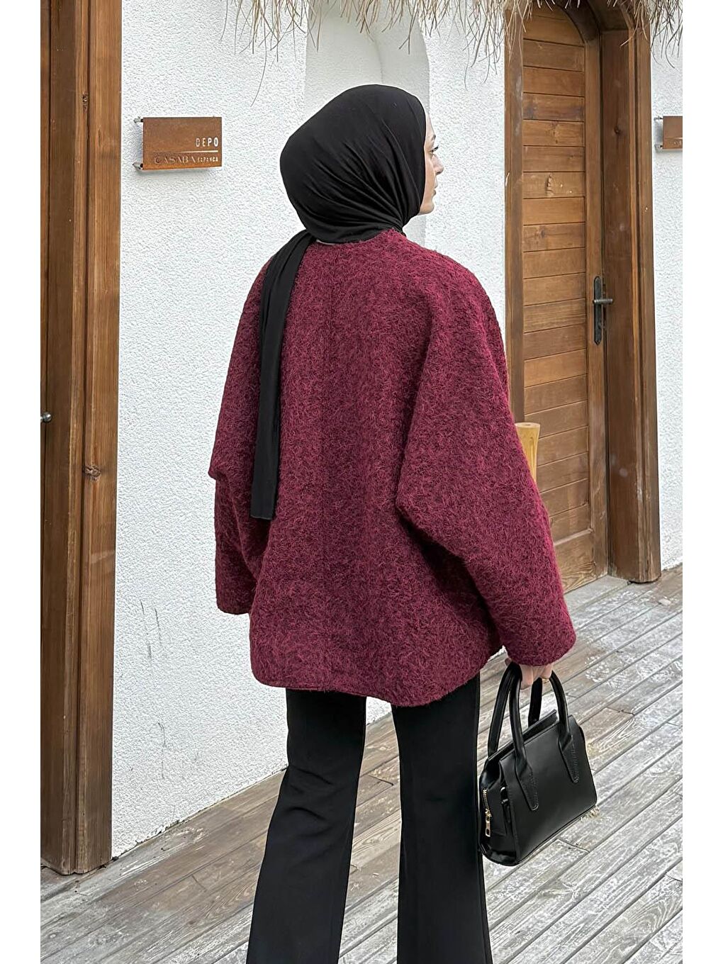 Bağlamalı Kaşe Kimono Bordo-3