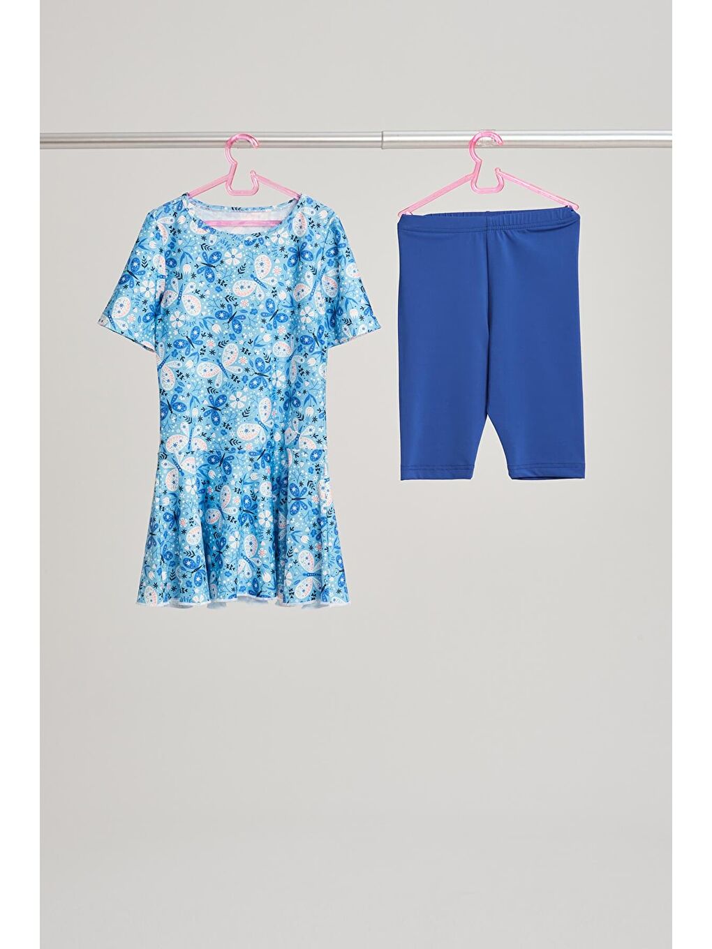 Etekli Yarım Kol Lacivert Kız Çocuk 2 Parça Mayo Takımı 3046