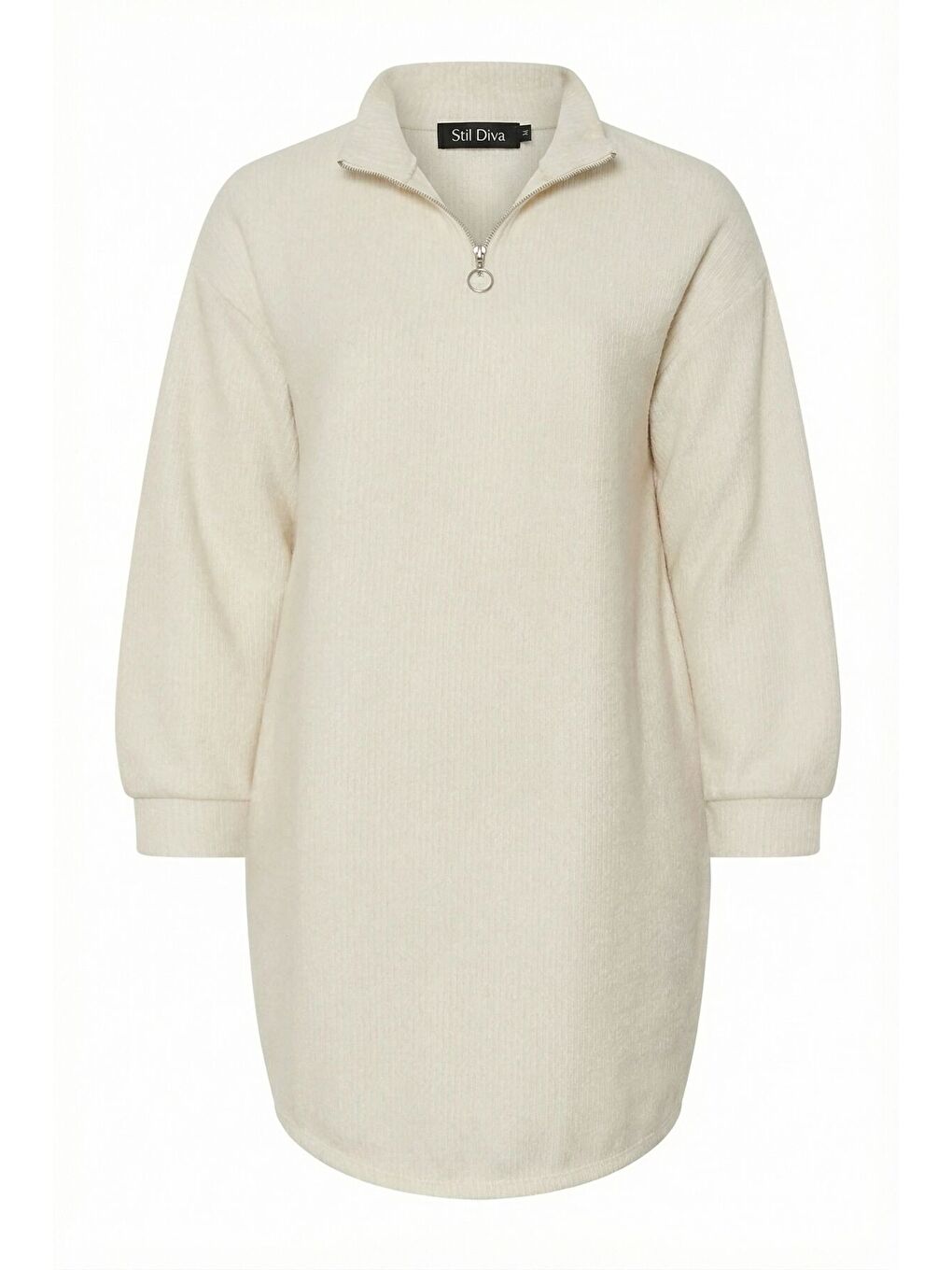 Ekru Büyük Beden Krem Fermuarlı Elbise 303967-6