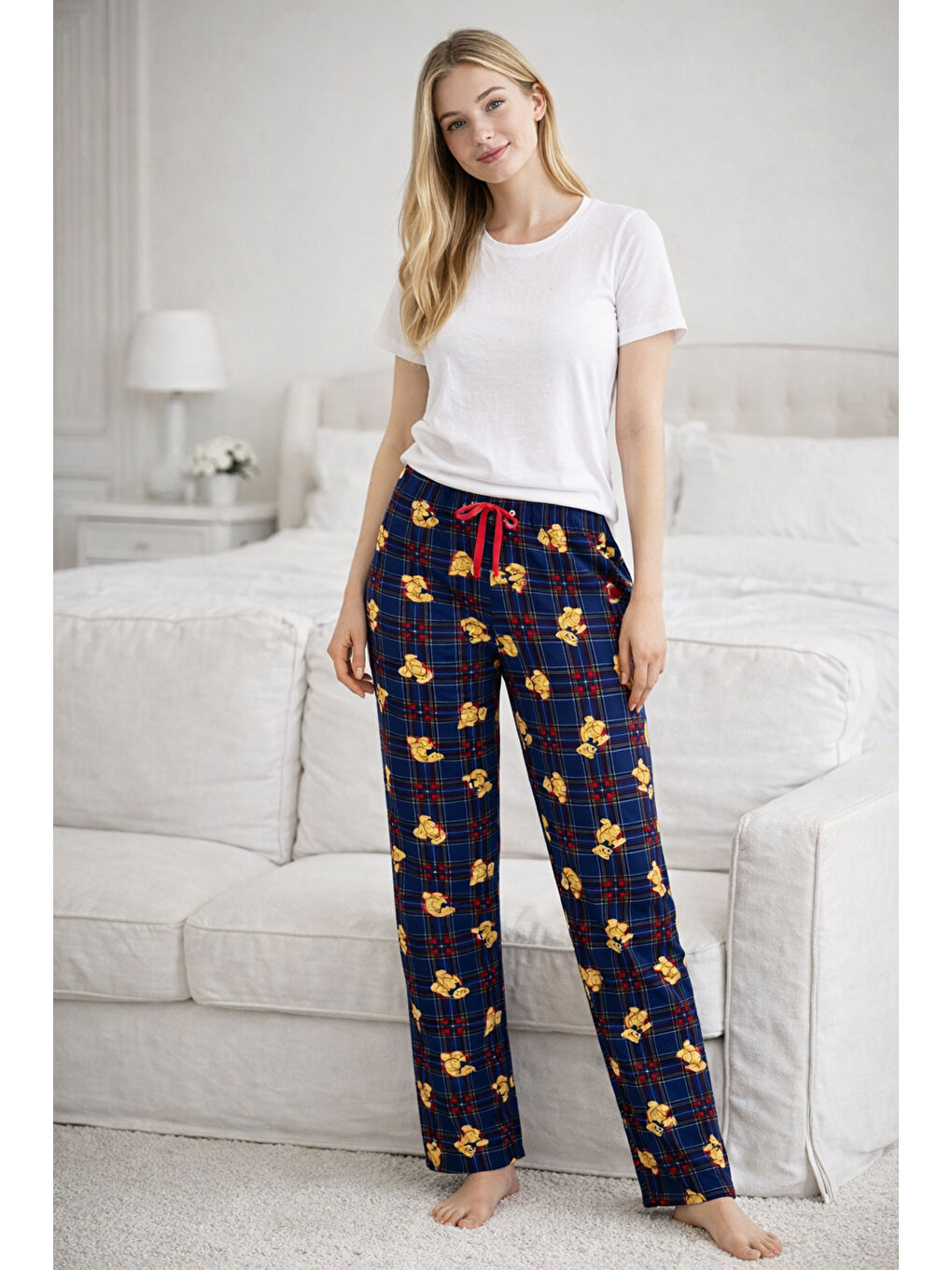 Kadın Viskon Kumaş Penye Tek Pijama Alt 14 Lacivert-3