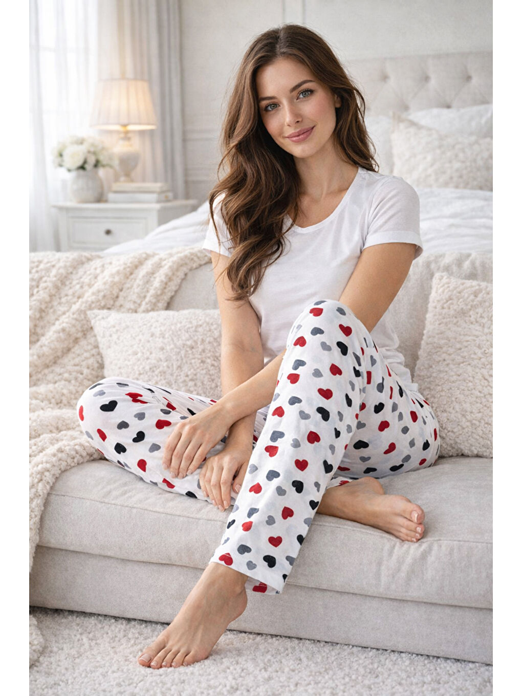 Kadın Viskon Kumaş Penye Tek Pijama Alt 16 Beyaz01