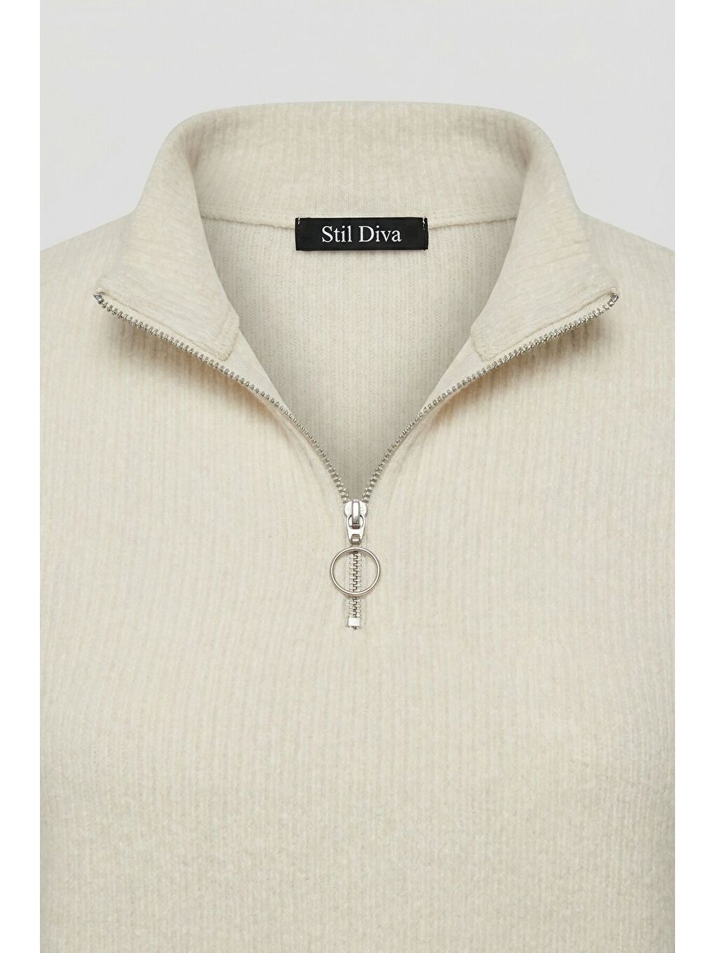 Ekru Büyük Beden Krem Fermuarlı Elbise 303967-7