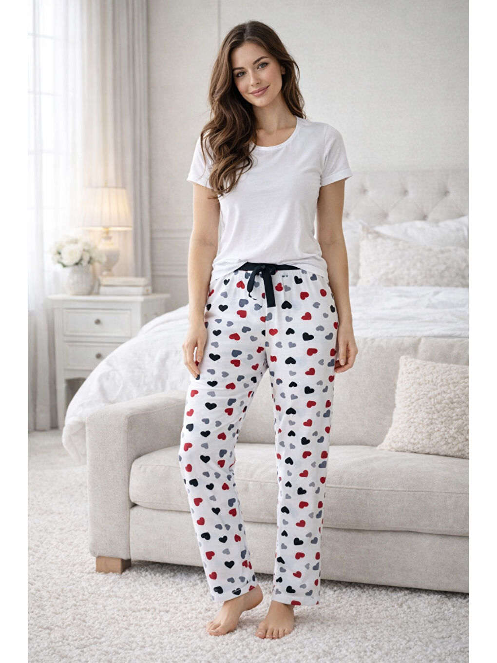 Kadın Viskon Kumaş Penye Tek Pijama Alt 16 Beyaz01-1