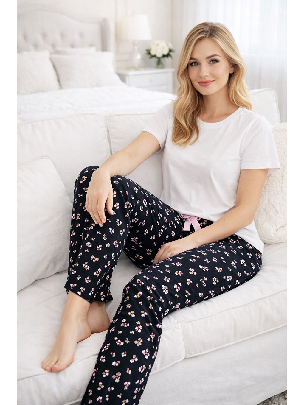 Kadın Viskon Kumaş Penye Tek Pijama Alt 15 Siyah