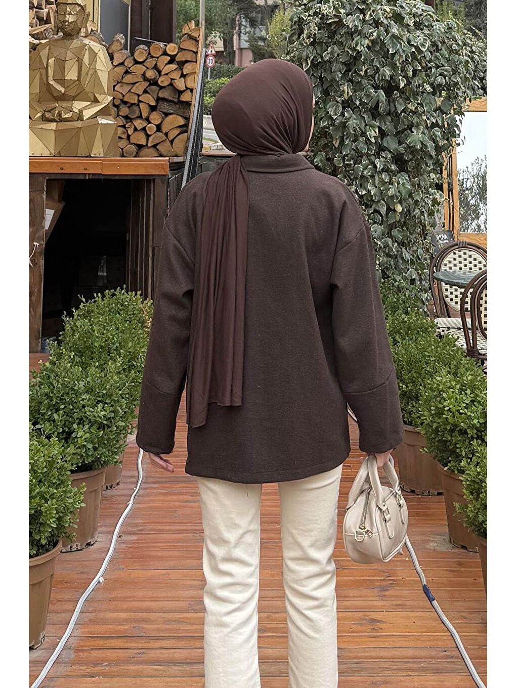 Fermuarlı Tesettür Ceket Acı Kahverengi-3