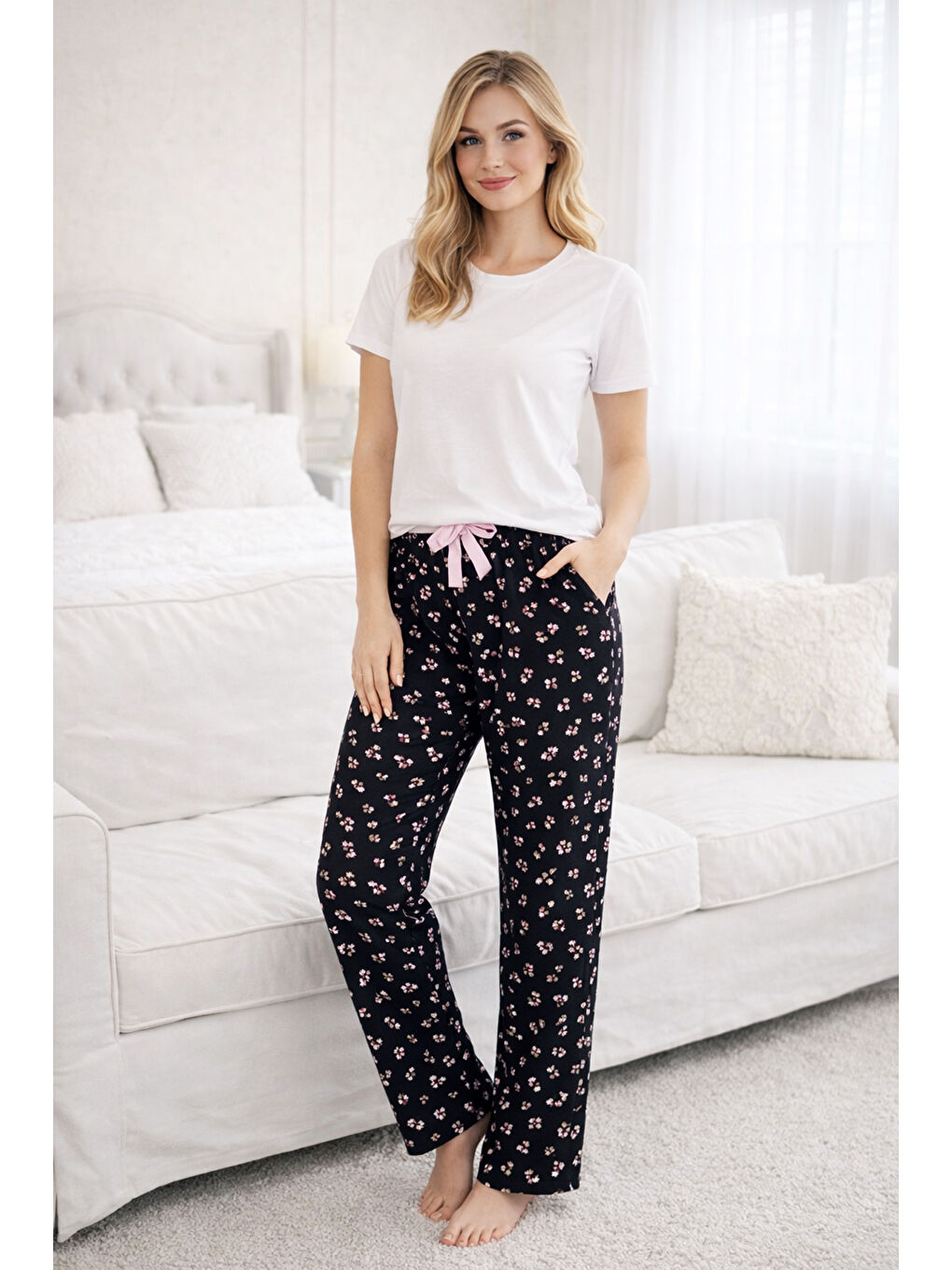 Kadın Viskon Kumaş Penye Tek Pijama Alt 15 Siyah-1