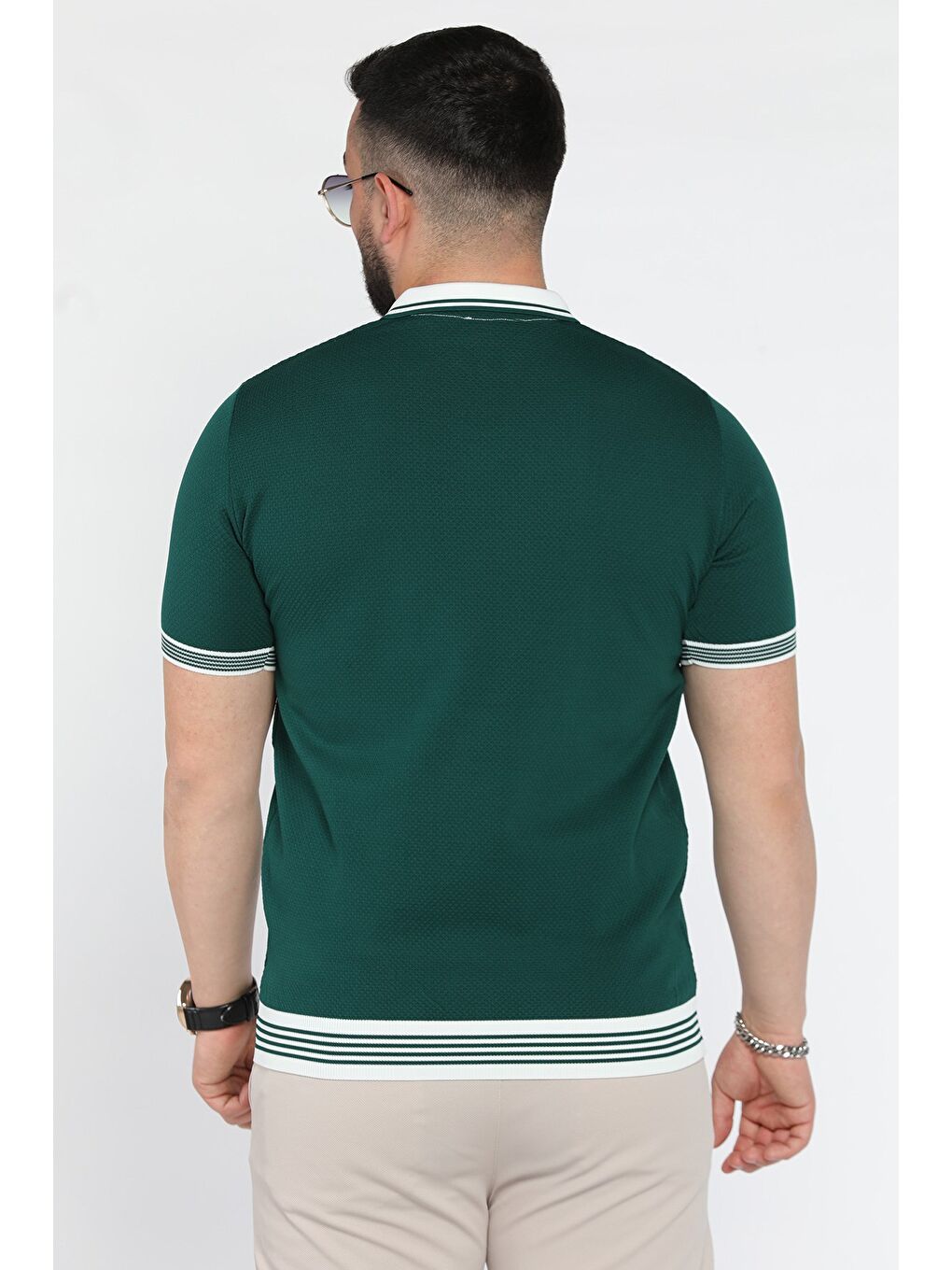 Yeşil Erkek Polo Yaka Desenli Triko Tişört-2