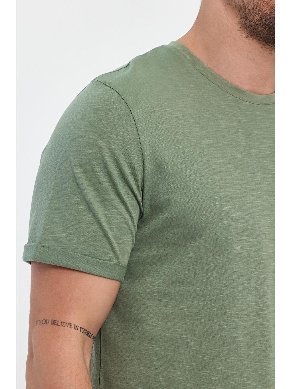 Yeşil Erkek Bisiklet Yaka  Tişört 2735-2