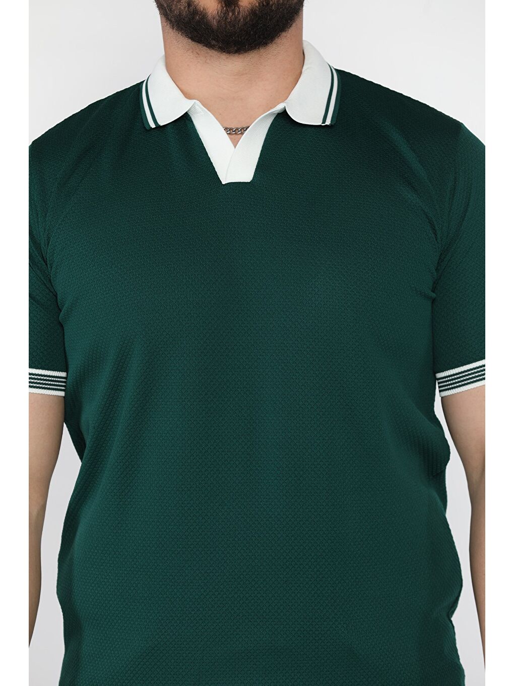 Yeşil Erkek Polo Yaka Desenli Triko Tişört-3