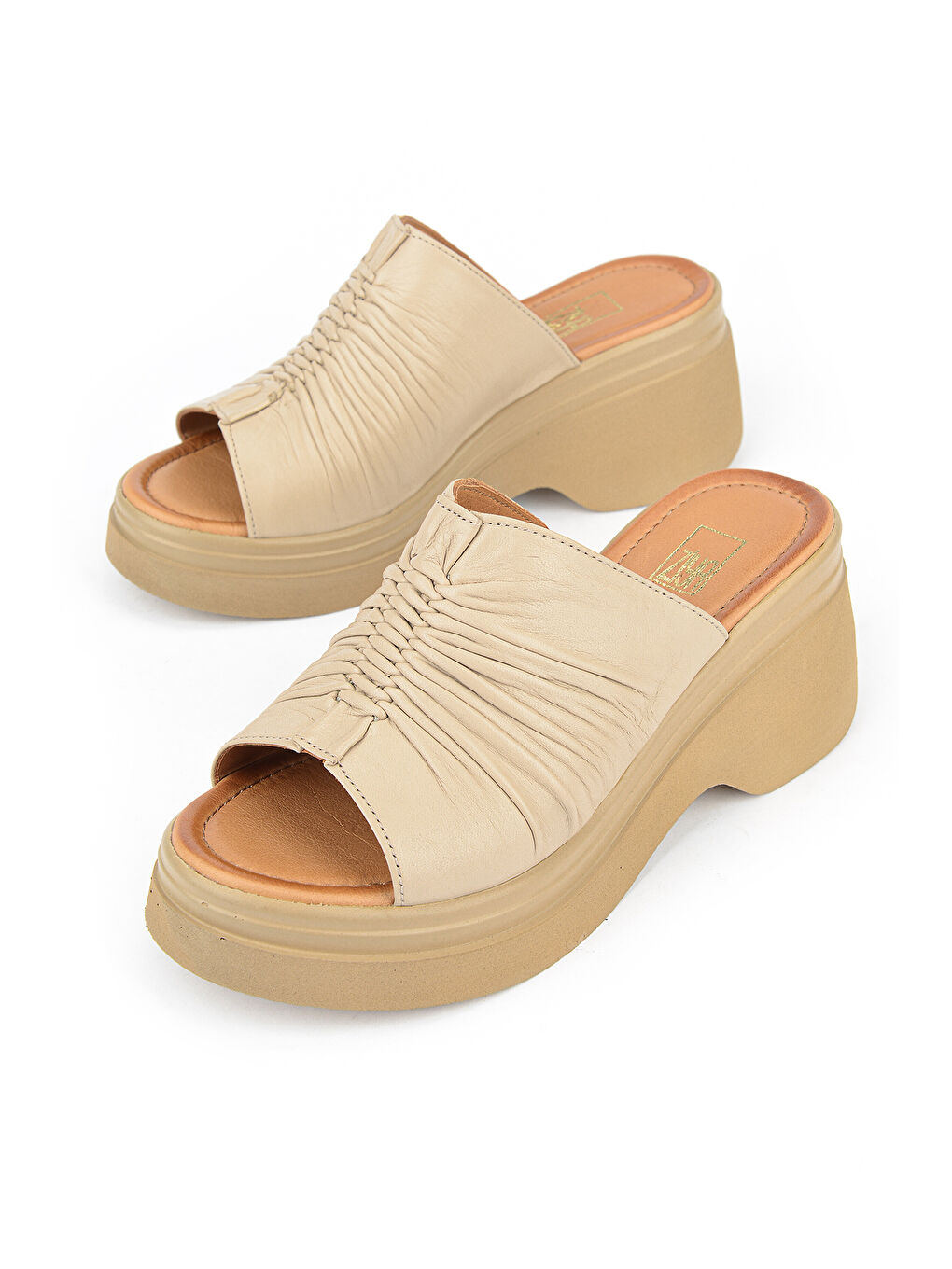Kadın Hakiki Deri Topuklu Terlik 161992Z64023 Bej-4