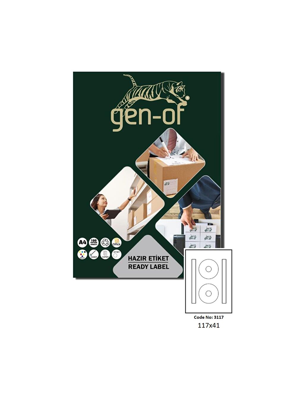 Gen-Of Beyaz GK-3117 Laser Etiket CD-117x41 100 Sayfa (200 Etiket)