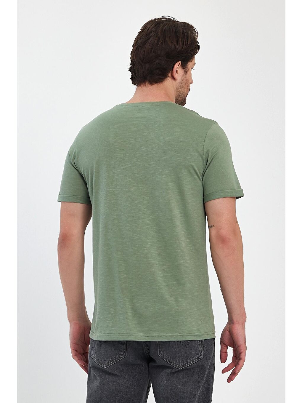 Yeşil Erkek Bisiklet Yaka  Tişört 2735-3