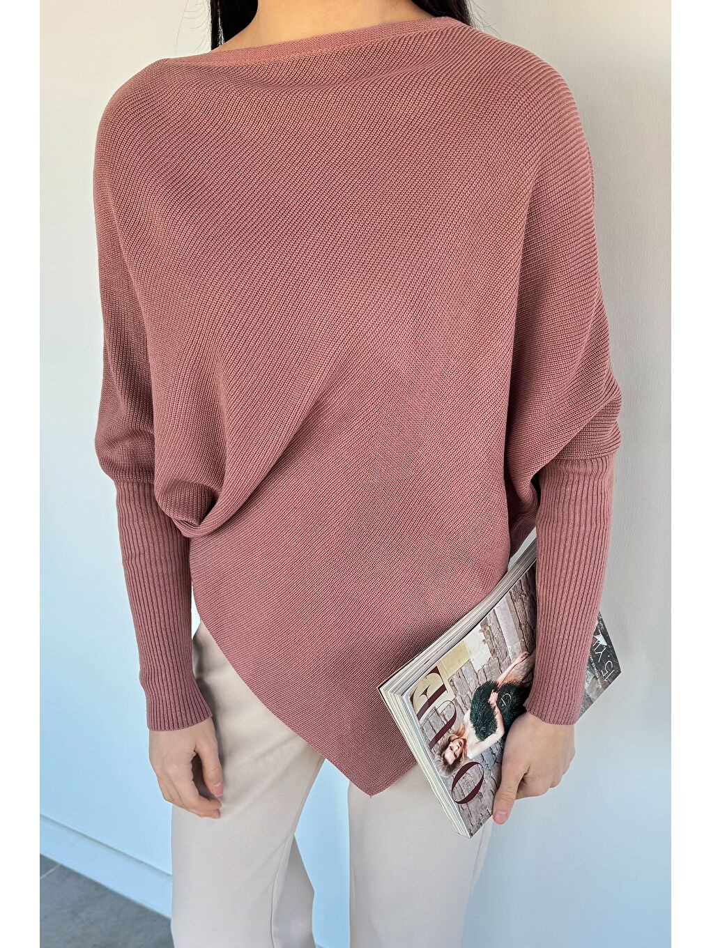 Pembe Asimetrik Kesim Triko Kazak-3