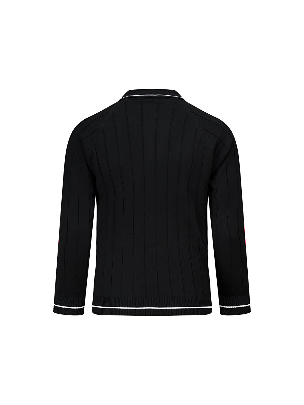 Siyah Ragular Fit Fermuarlı Polo Yaka Rayon Triko Kazak-4