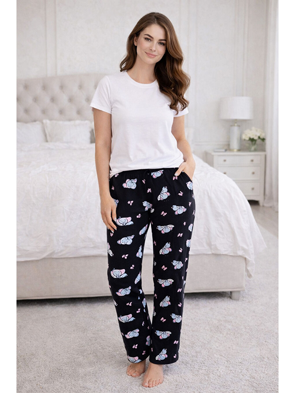 Kadın Viskon Kumaş Penye Tek Pijama Alt 17 Siyah01-3