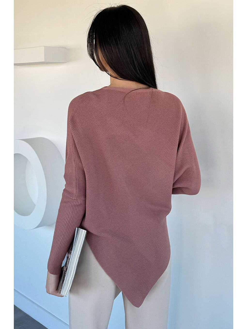 Pembe Asimetrik Kesim Triko Kazak-4