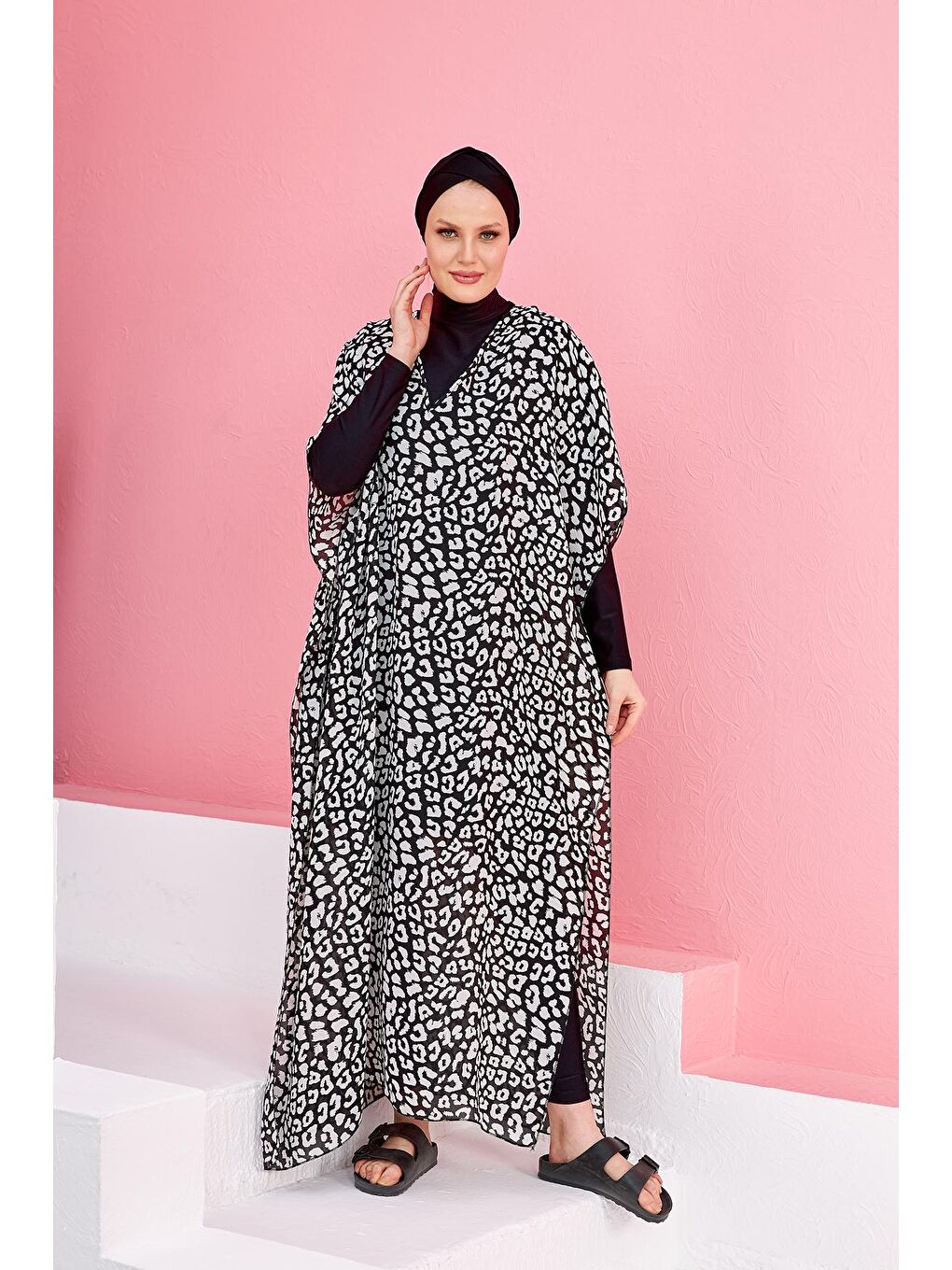 Remsa Mayo Siyah Kaftan Pareo 430-130 Leopar Beyaz - 4