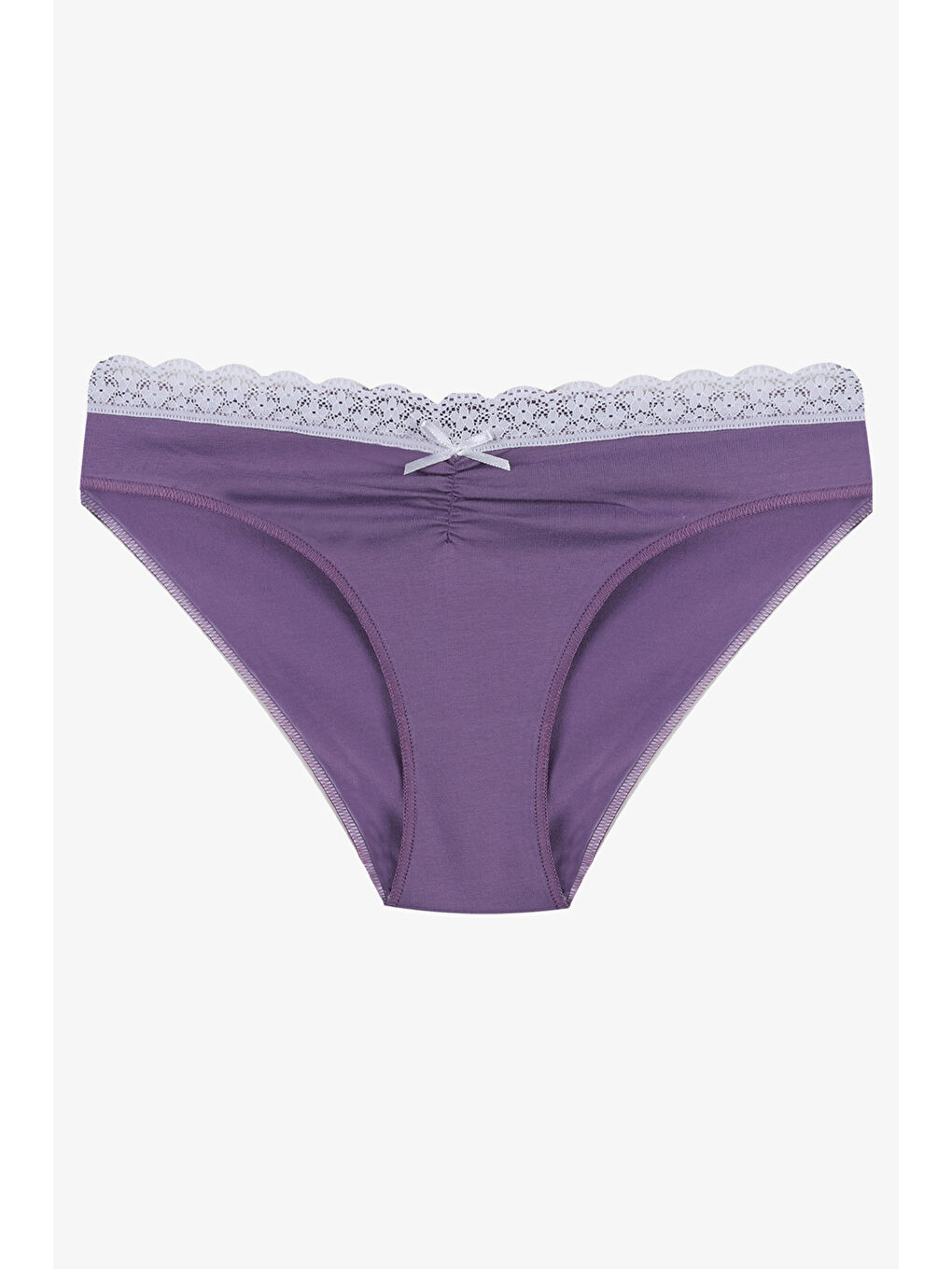 Gri Kadın Ön Bel Dantelli Büzgülü ve Fiyonk Detaylı Lastikli Külot 7'li-2