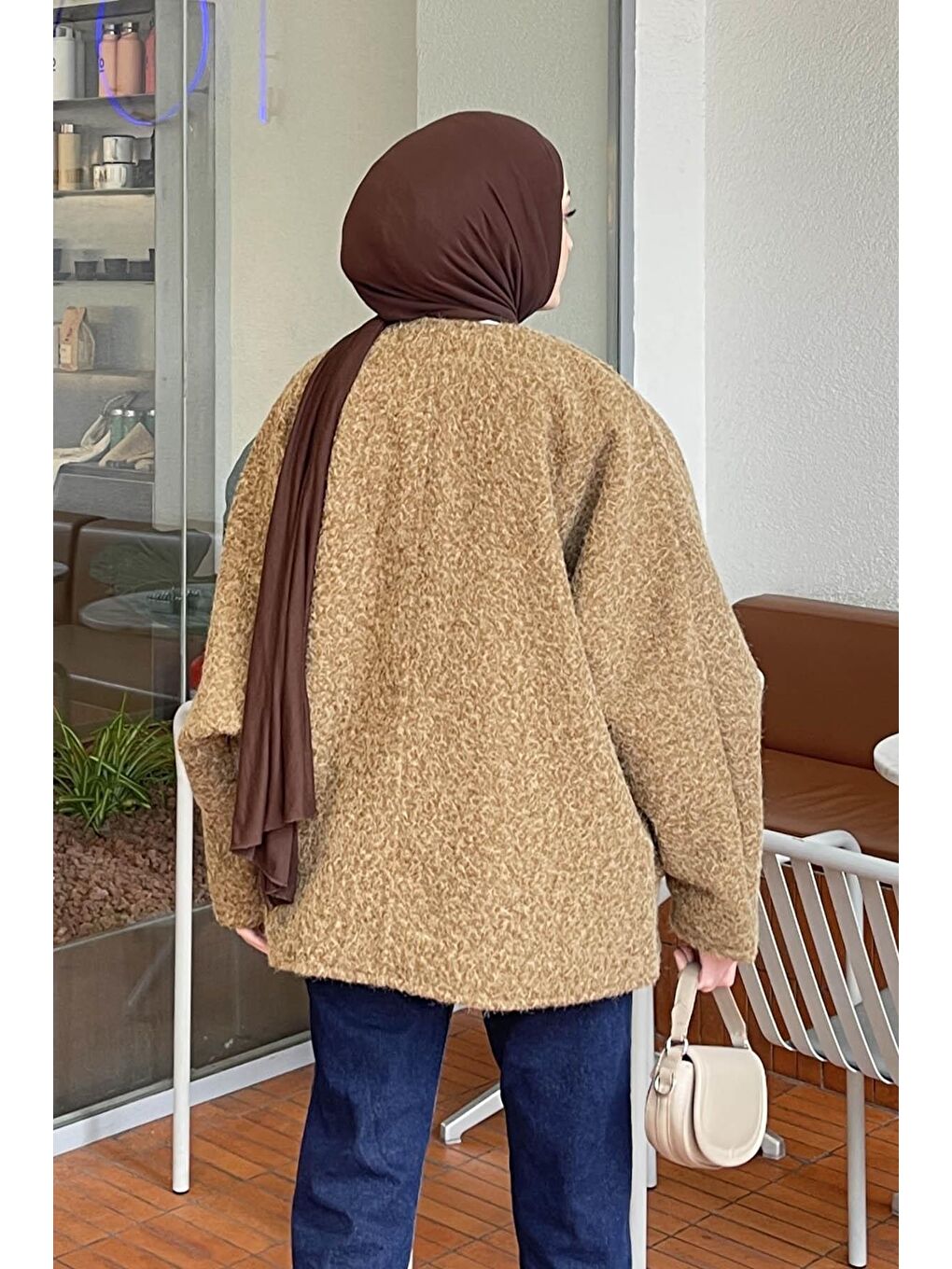 Kahverengi Bağlamalı Kaşe Kimono Camel-3