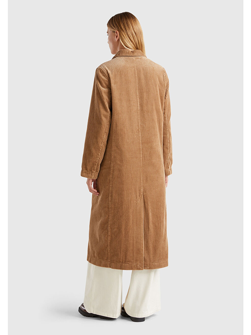 Kadın Kahverengi %100 Pamuk Önü Düğme Kapamalı Devrik Yaka Kruvaze Kaban-2