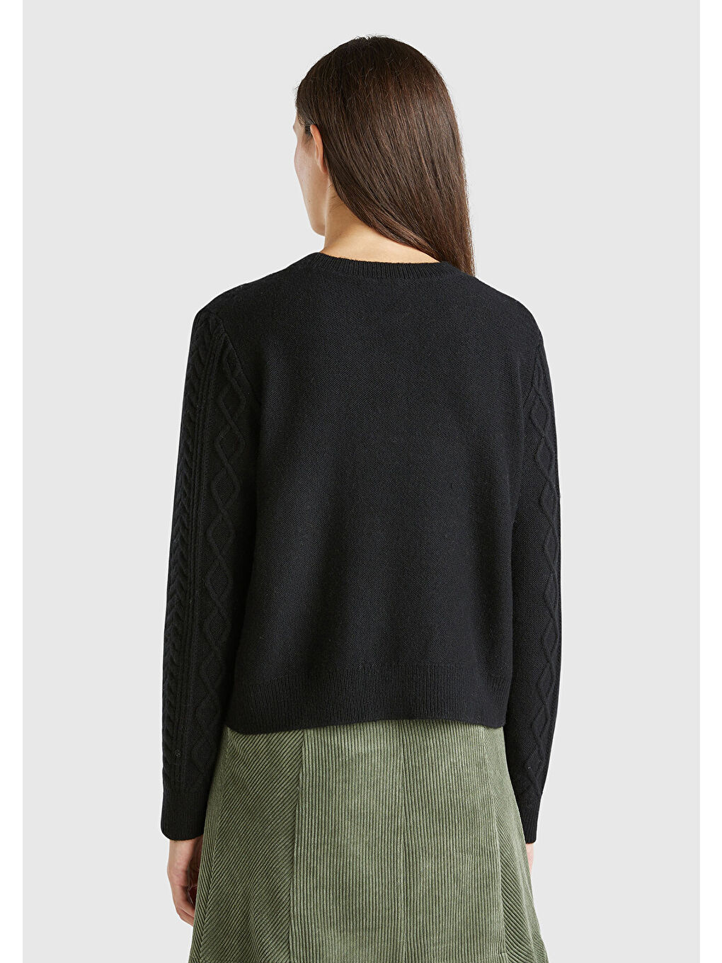 Kadın Siyah Pamuk Ve Yün Karışımlı Örgü Taş Detaylı Yuvarlak Yaka Kazak-2