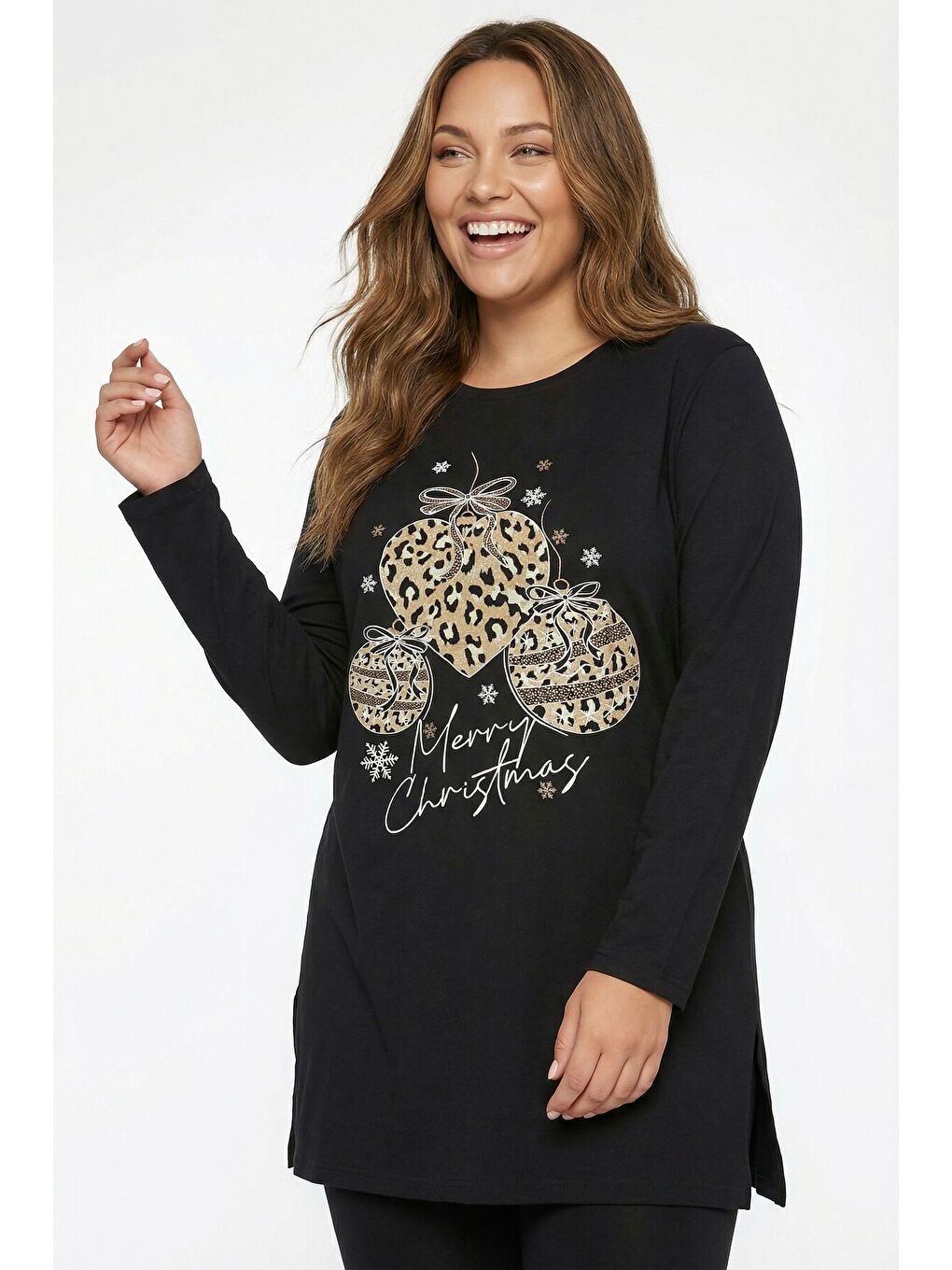 Büyük Beden Yanı Yırtmaçlı Siyah T-Shirt 322982