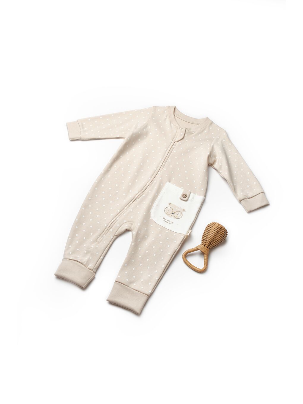 Karışık Unisex Bebek Pamuklu  Noktalı Fermuarlı Tulum