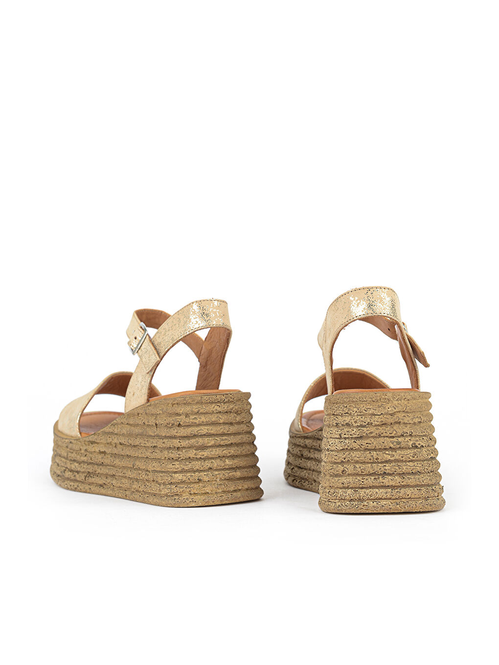 Sarı Kadın Hakiki Deri Dolgu Topuk Sandalet 161992Z1000 Altın-2