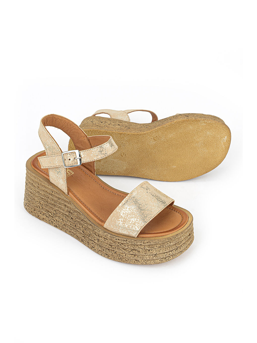 Sarı Kadın Hakiki Deri Dolgu Topuk Sandalet 161992Z1000 Altın-3