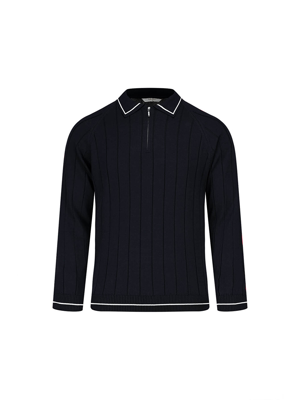 Lacivert Ragular Fit Fermuarlı Polo Yaka Rayon Triko Kazak
